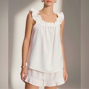 Commense White Ruffle Trim Sleeveless Top and Shorts Set